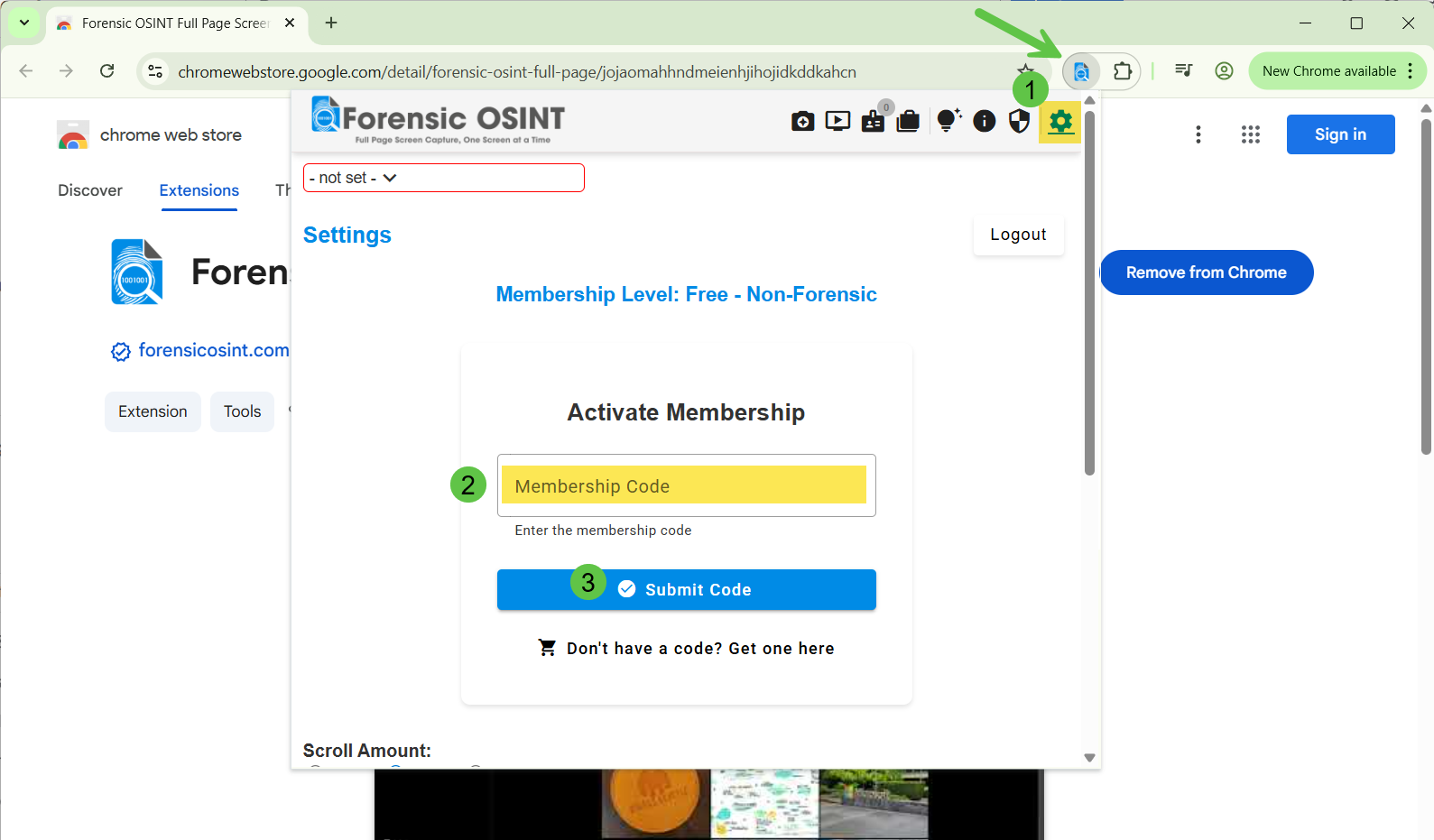 Entering membership code