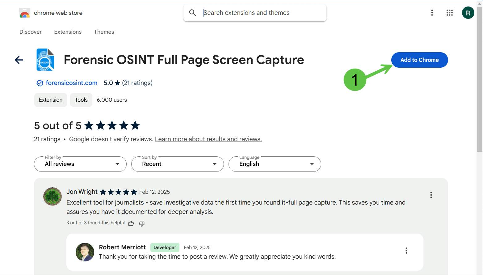 Chrome Web Store - Forensic OSINT Chrome Web Store Forensic OSINT page