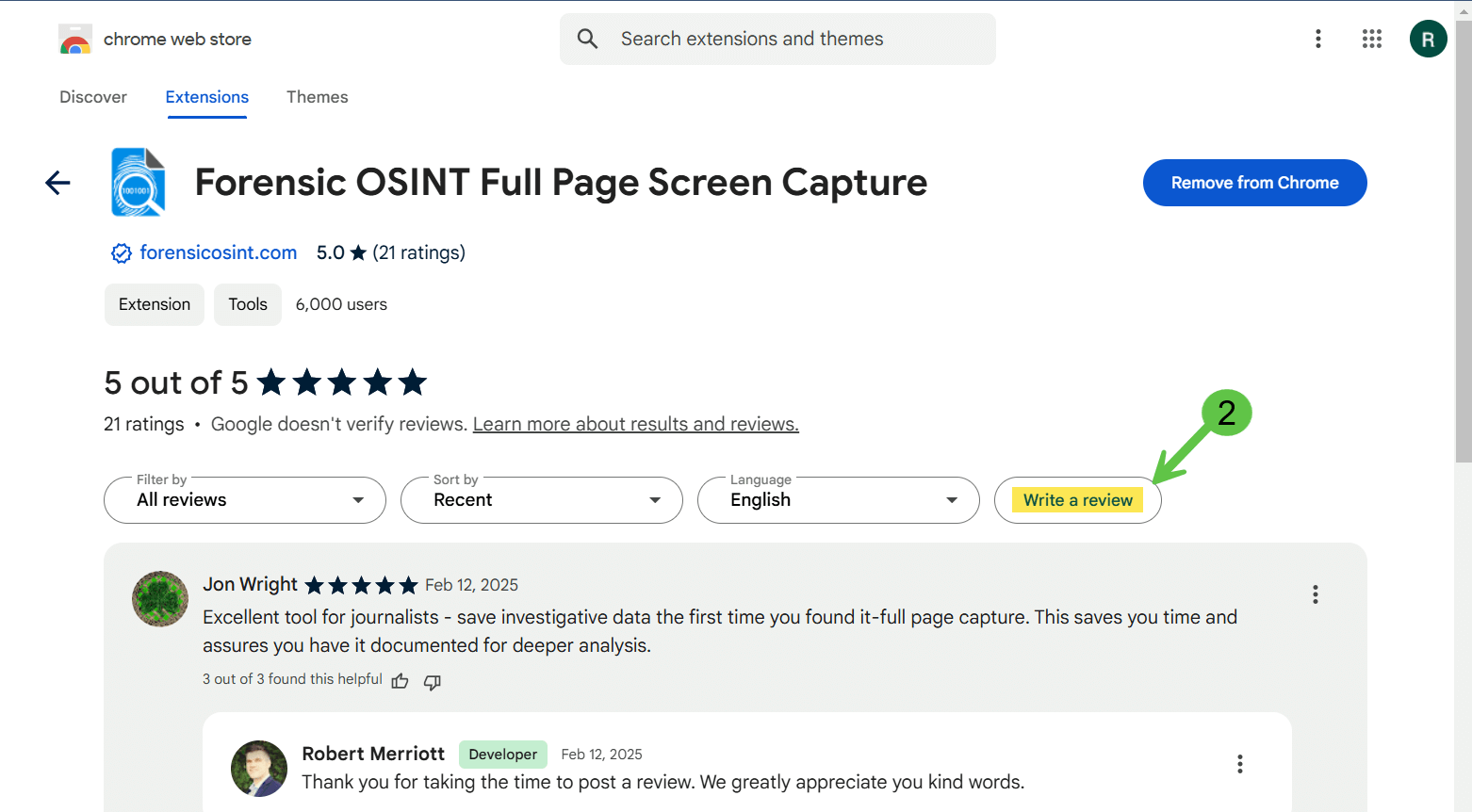Write a Review on Chrome Web Store Click Write a Review button on Chrome Web Store