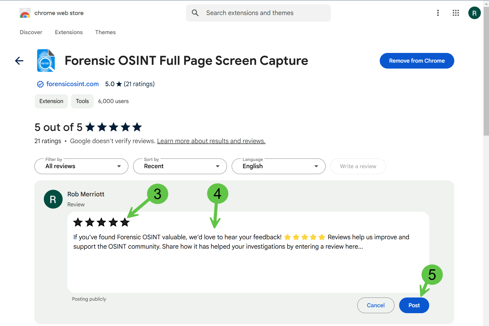 Submit a review for Forensic OSINT Submit a review on Chrome Web Store