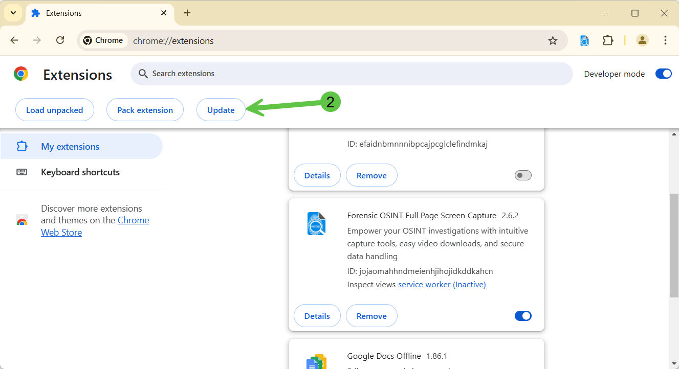 Update Chrome Extensions Manually