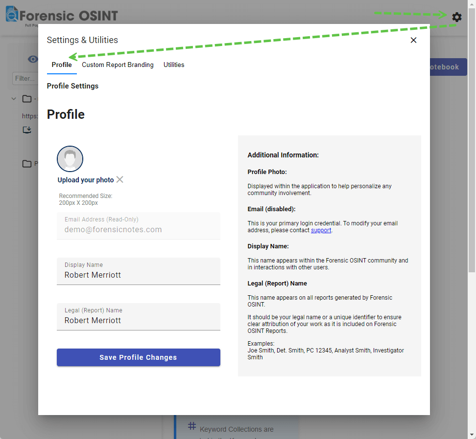 Click to view larger image Profile Settings