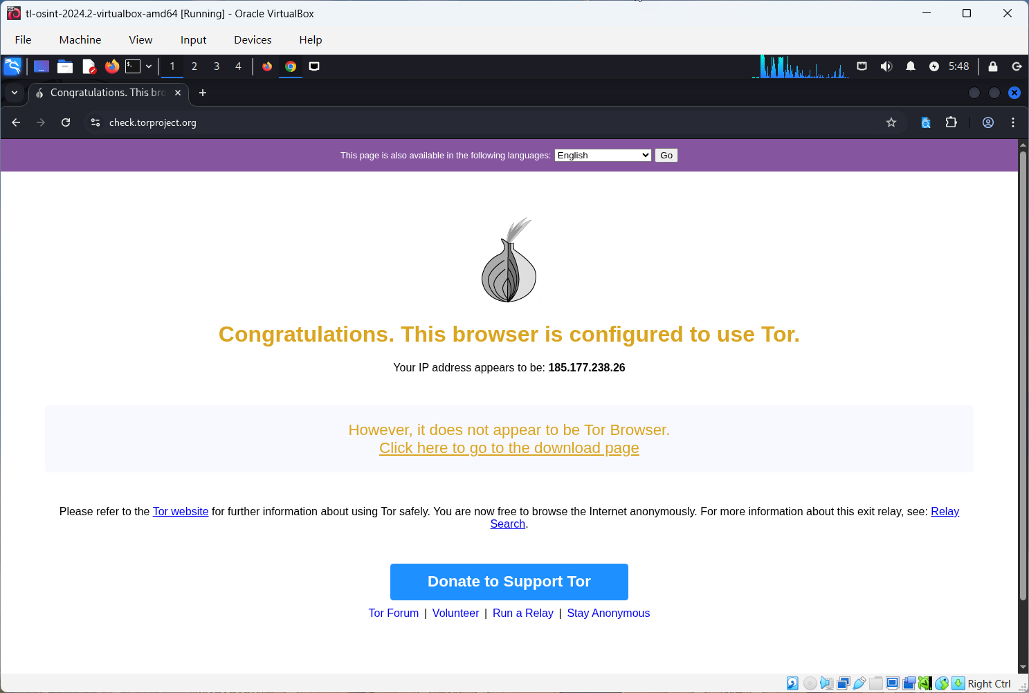 Trace Labs VM - Disconnect and reconnect the network to apply the new static IP settings.